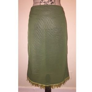 Paola Frani Olive Green Skirt W/Fringes US Sz 8